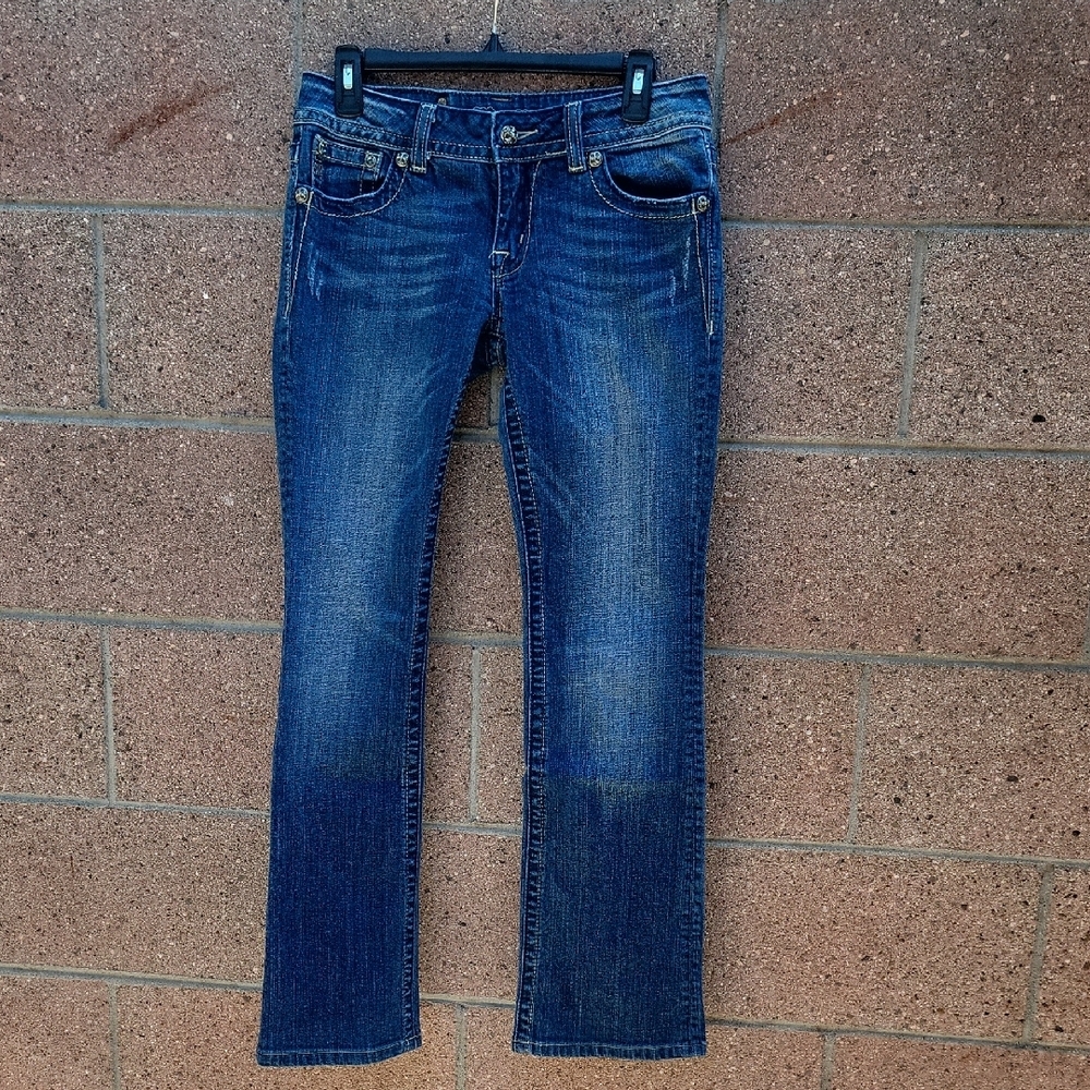 Miss Me Dark Blue Boot Cut Jeans Fallen Angel Wings Gems Rhinestones Embroidered
